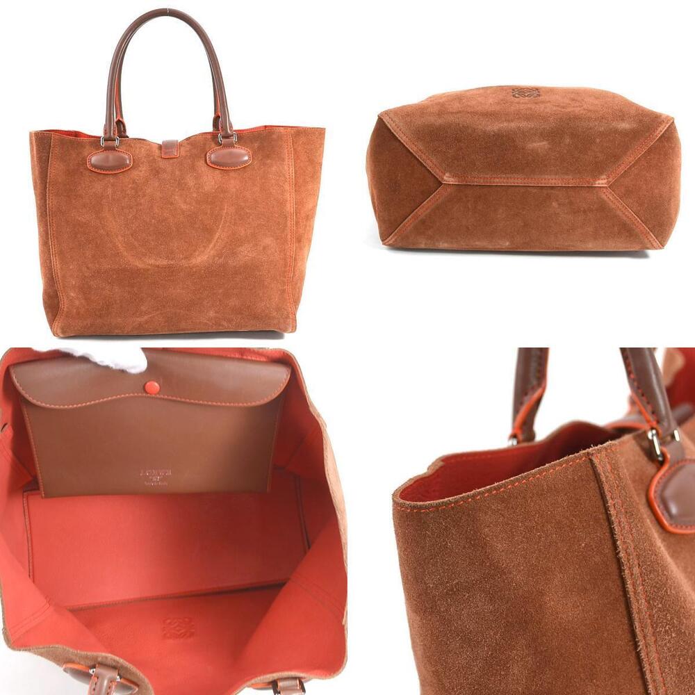 Loewe Brown Silver Anagram Bag Leather Tote Suede - Picture 3 of 4